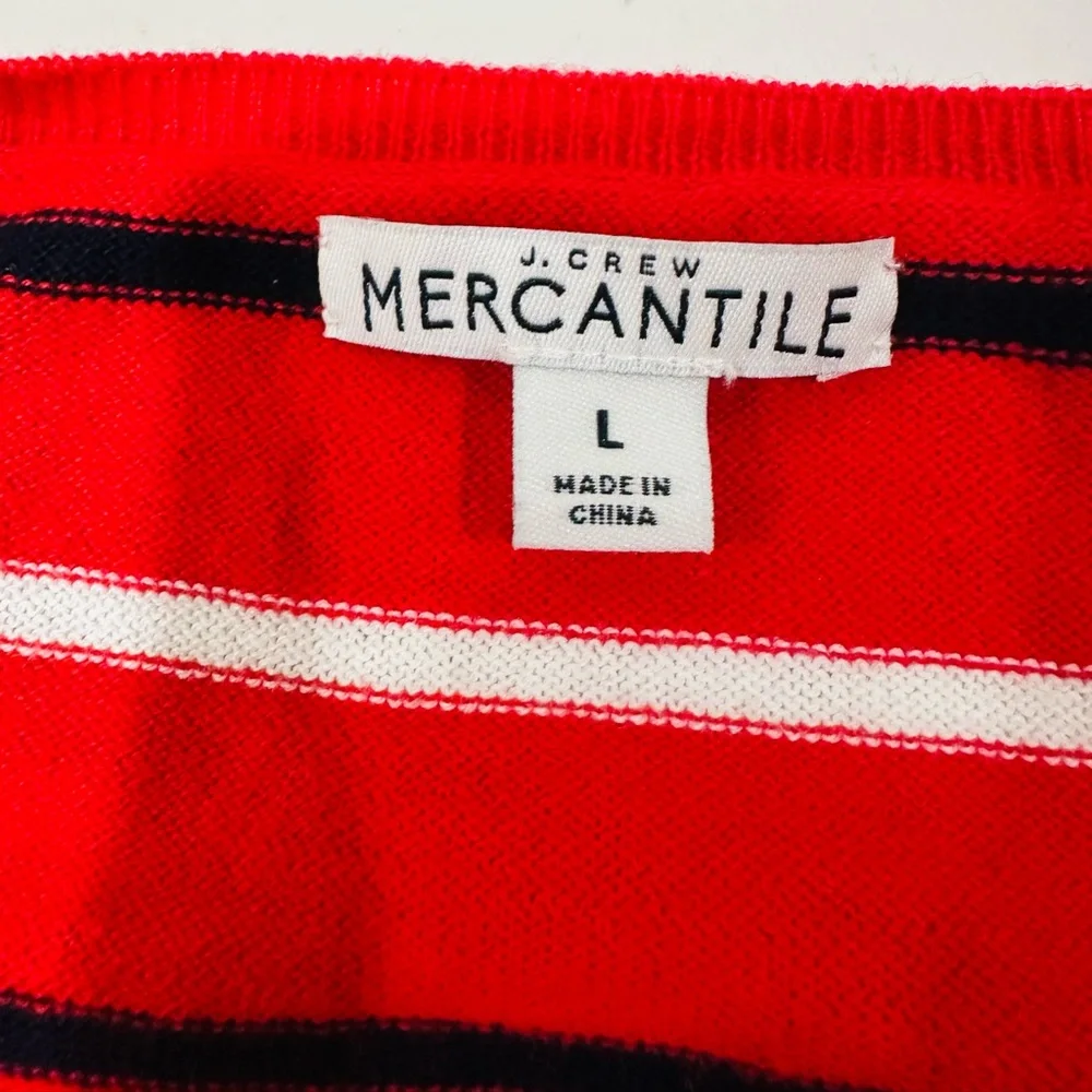 J.crew Mercantile‎ Sweater Large Coral Pink & Navy Stripe Preppy Classic